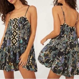 ✨NWT✨Intimately Free People | Black/Yellow/Green Get a Clue Mini Dress Sz Medium